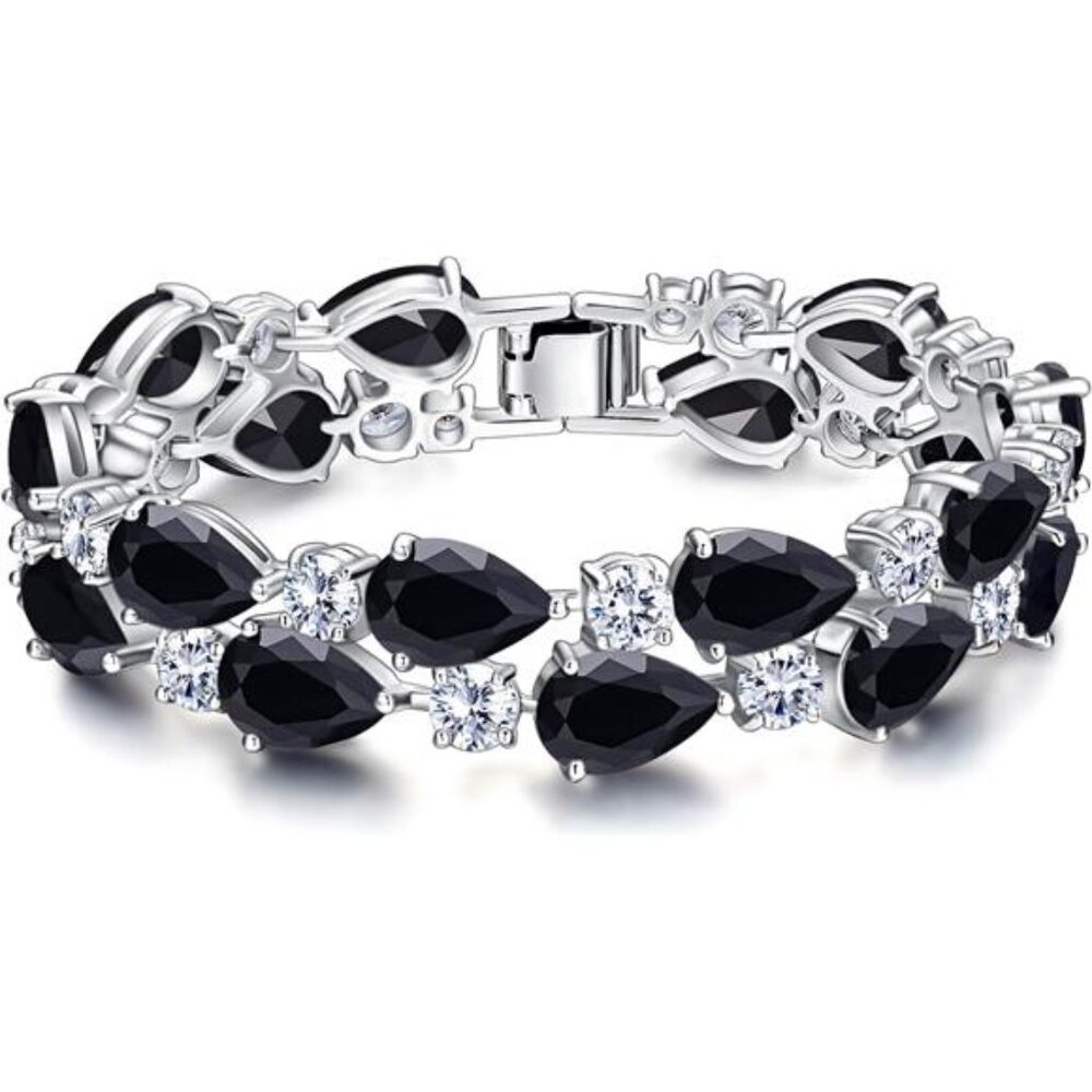 Prong Cubic Zirconia Vintage Style Dual Layer Tear Drop Bracelet